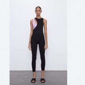 NWOT ZARA LILAC BLACK COLORBLOCK CUT OUT SLEEVELESS BODYSUIT - S